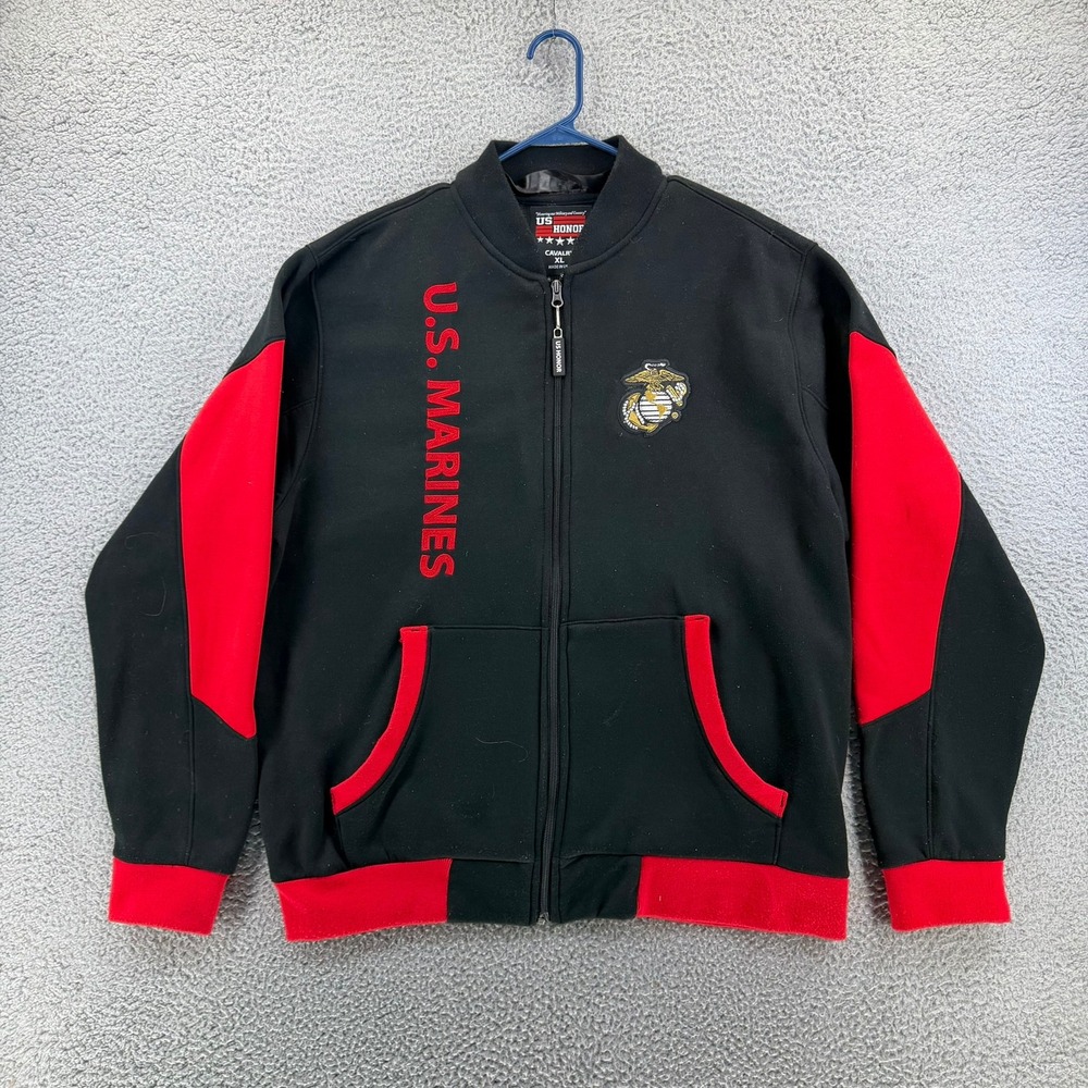 US Honor Cavalry Marines Full Zip Jacket XL Black Red EGA Embroidered USA READ